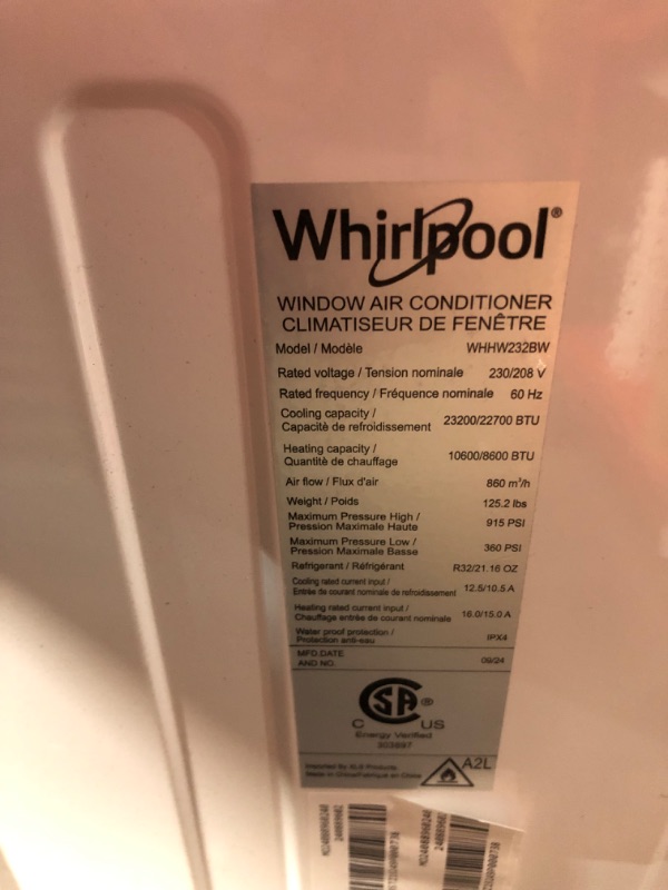 Photo 9 of ***USED - DAMAGED - NO PACKAGING - SEE PICTURES - UNABLE TO TEST - LIKELY MISSING PARTS***
Whirlpool WHHW232BW 23,200 230V Air Conditioner with Supplemental Heat, Window Mounted AC Unit with Heater for Apartment, Living, Bedroom, Large Rooms up to 1500 Sq