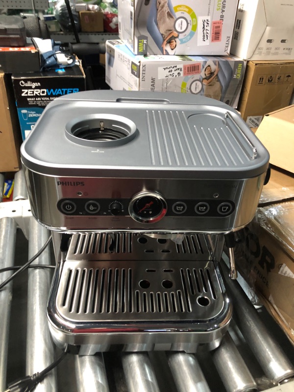 Photo 8 of ***USED - LIKELY MISSING PARTS - UNABLE TO VERIFY FUNCTIONALITY***
PHILIPS Barista Brew Semi Automatic Espresso Machine - Single & Double Espresso + Americano Button, 250g Bean Container, Intuitive Guidance, Calibrated Tamping, Metal Silver (PSA3218/01)