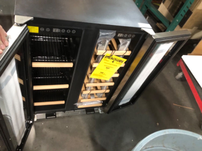 Photo 7 of ***DAMAGED - DENTED/SCRATCHED - NO PACKAGING - POWERS ON - UNABLE TO TEST FURTHER***
EUHOMY Wine and Beverage Refrigerator, 24 Inch Dual Zone Wine Cooler with Glass Door Hold 21 Bottles and 88 Cans, Built in or Under Counter Wine Fridge with Blue LED Ligh