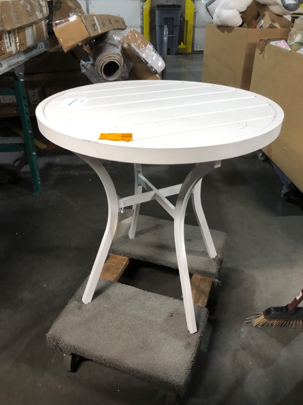 Photo 1 of ***USED - SCRATCHED AND SCRAPED - SEE PICTURES***
Metal Outdoor Patio Table, White, Metal Construction, 28.5" Diameter, 29" Height