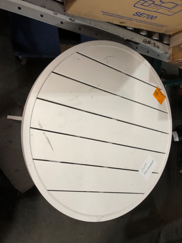 Photo 1 of ***USED - SCRATCHED AND SCRAPED - SEE PICTURES***
Metal Outdoor Patio Table, White, Metal Construction, 28.5" Diameter, 29" Height