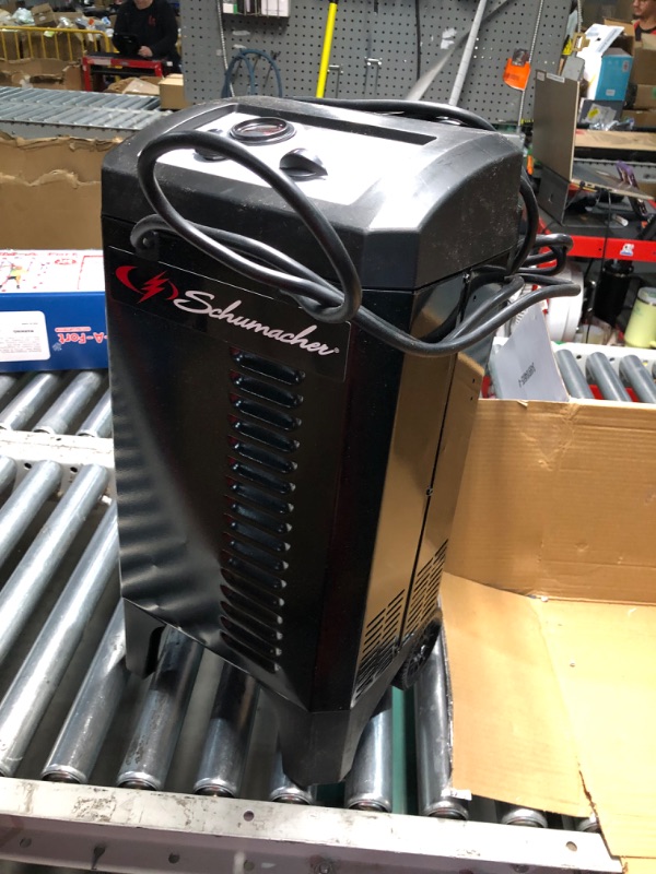 Photo 1 of ***NONREFUNDABLE - MAJOR DAMAGE - SEE COMMENTS***
Schumacher Electric Wheeled Battery Charger and Jump Starter, SC1445, 2-in1 - Manual Timer-Controlled, 250 Cranking Amps, 6 Volt and 12 Volt for Car, SUV, Truck, and Marine Batteries
