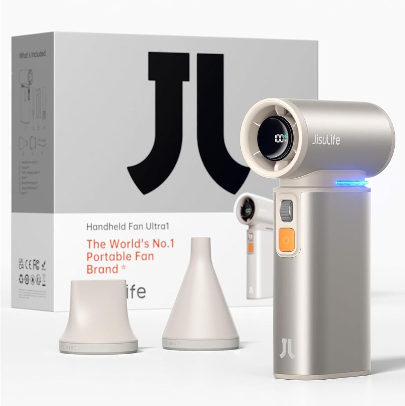 Photo 1 of **NON-REFUNDABLE** **E4 ERROR** JISULIFE Portable Handheld Turbo Fan, 100 Speeds Adjustable Mini Personal Fan, 9000mAh USB Rechargeable Battery Operated, LED Display, Metal Shell with Accessories Gifts for Men Women Travel-Brown
