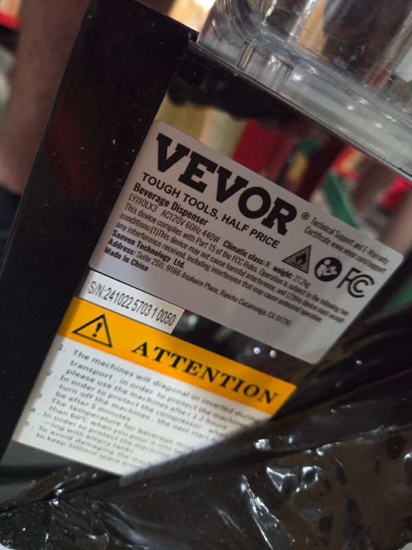 Photo 1 of ***NONREFUNDABLE - MAJOR DAMAGE - SEE COMMENTS***
VEVOR Commercial Beverage Dispenser, 3 Tanks 10 L / 10.6 QT Per Tank Juice Dispenser, 440W Stainless Steel Ice Tea Drink Machine with 45°F-54°F Cooling Temperature, for Cold Drink Restaurant Bar Party