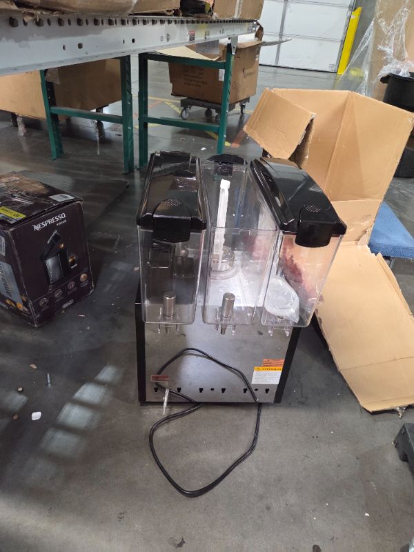 Photo 1 of ***NONREFUNDABLE - MAJOR DAMAGE - SEE COMMENTS***
VEVOR Commercial Beverage Dispenser, 3 Tanks 10 L / 10.6 QT Per Tank Juice Dispenser, 440W Stainless Steel Ice Tea Drink Machine with 45°F-54°F Cooling Temperature, for Cold Drink Restaurant Bar Party
