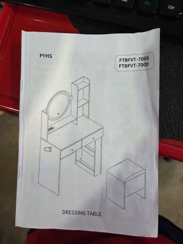 Photo 1 of ***DAMAGED - PREVIOUSLY ASSEMBLED - SEE COMMENTS***
DWVO Vanity Desk with Mirror and Lights, Makeup Vanity Table Set with Power Outlets and Chair, 3 Lighting Colors, Makeup Desk with 3 Drawer and Lots Storage Shelves for Bedroom, Black Dressing Table