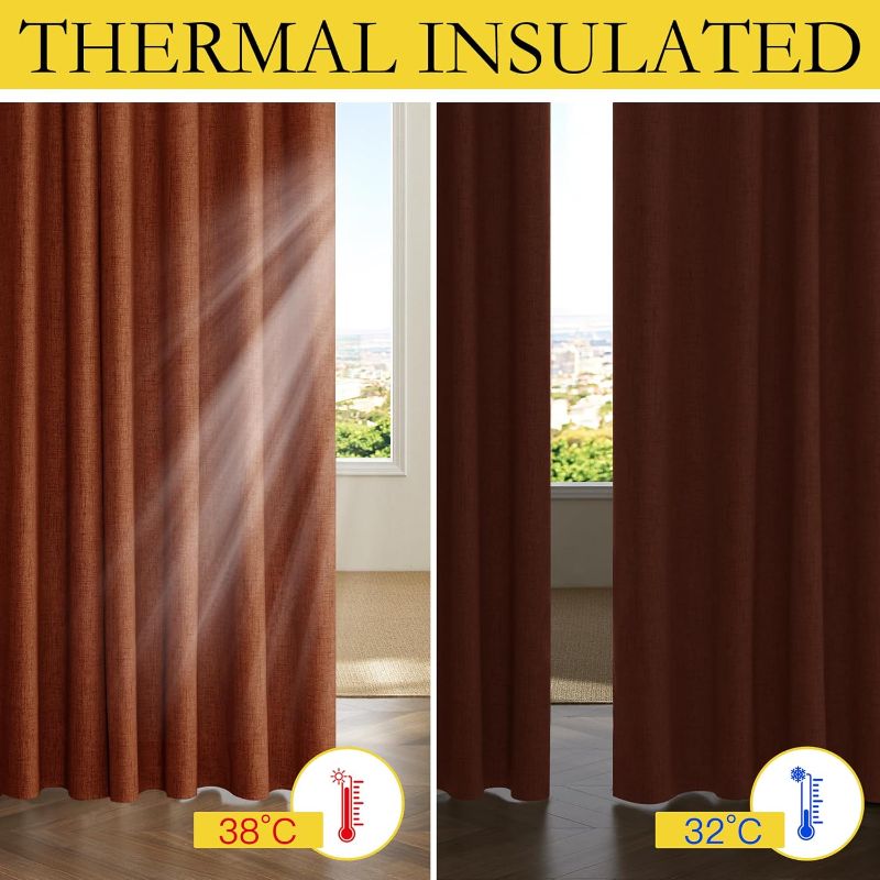 Photo 1 of  Blackout Burnt Orange Linen Bedroom Curtains 52" ONLY ONE PANEL