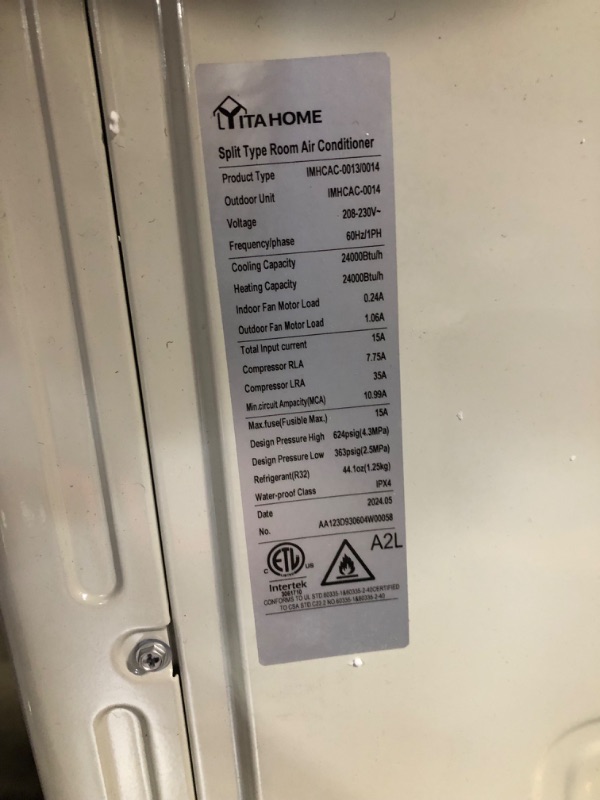 Photo 1 of ***DAMAGED - INCOMPLETE - OUTDOOR UNIT ONLY - SEE COMMENTS***
YITAHOME 24000 BTU Mini Split Air Conditioner Heat Pump System, Wifi Enabled 21 SEER2 208-230V Ductless AC Cool Up to 1500 Sq. Ft, Compatible with Alexa, Complete Installation Kit, White