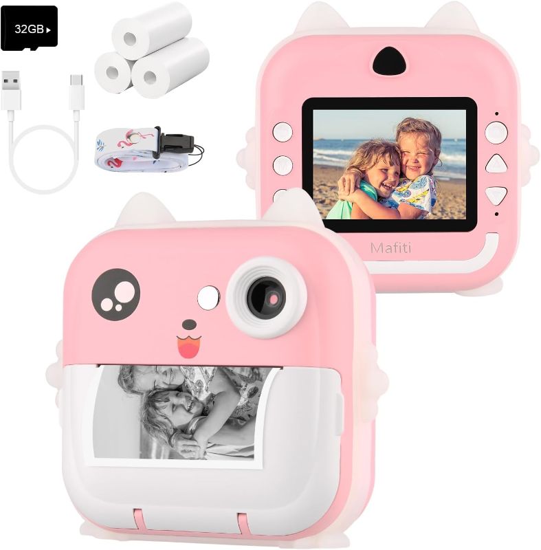 Photo 1 of **MISSING 1 ROLL OF PAPER**
Mafiti Kids Camera Instant Print, Kids Camera Toy with 48MP Photo 1080P Video 32GB Card, Christmas Birthday Gift for 3-12 Year Old Girls(Pink)