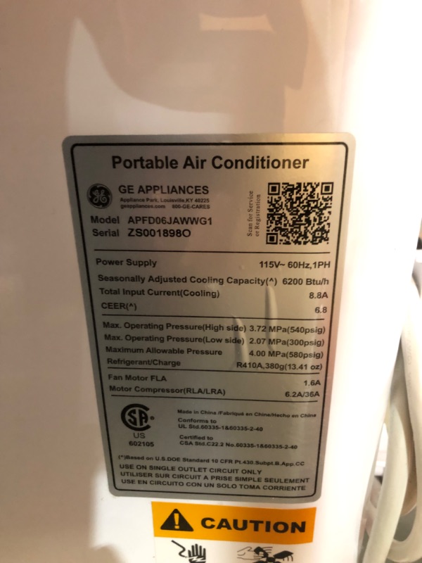 Photo 8 of ***USED - FAN WON'T COME ON - SEE COMMENTS***
GE 6,100 BTU Portable Air Conditioner for Small Rooms up to 250 sq ft., 3-in-1 with Dehumidify, Fan and Auto Evaporation, Included Window Installation Kit