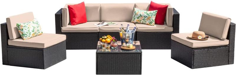 Photo 1 of ***NON REFUNDABLE PARTIAL SET BOX A ONLY*** Devoko Patio Furniture Sets 6 Pieces Outdoor Sectional Rattan Sofa Manual Weaving Wicker Patio Conversation Set with Glass Table and Cushion (Beige) 