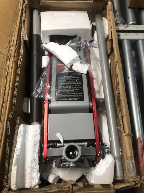 Photo 2 of (FAIR/USED)  Jack Boss 3 Ton Low Profile,  Steel Racing Floor Jack with Dual Pistons Quick Lift Pump for Sport Utility Vehicle, Lifting Range 3-15/16" min to 18-5/16" max, Red