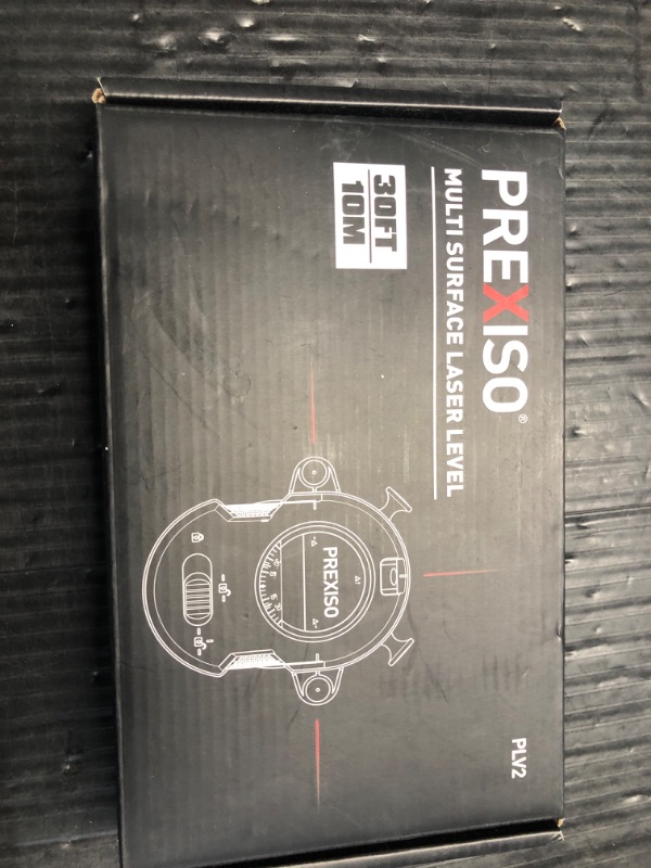 Photo 1 of PREXISO Multi Surface Laser Level LED Light Vial, 30Ft Horizontal & Vertical Line Laser with Wall Mount Base, 2 Pins, 10 Sticker, 2 AA Batteries for Hanging Frames & Picture, Construction Wall Writing