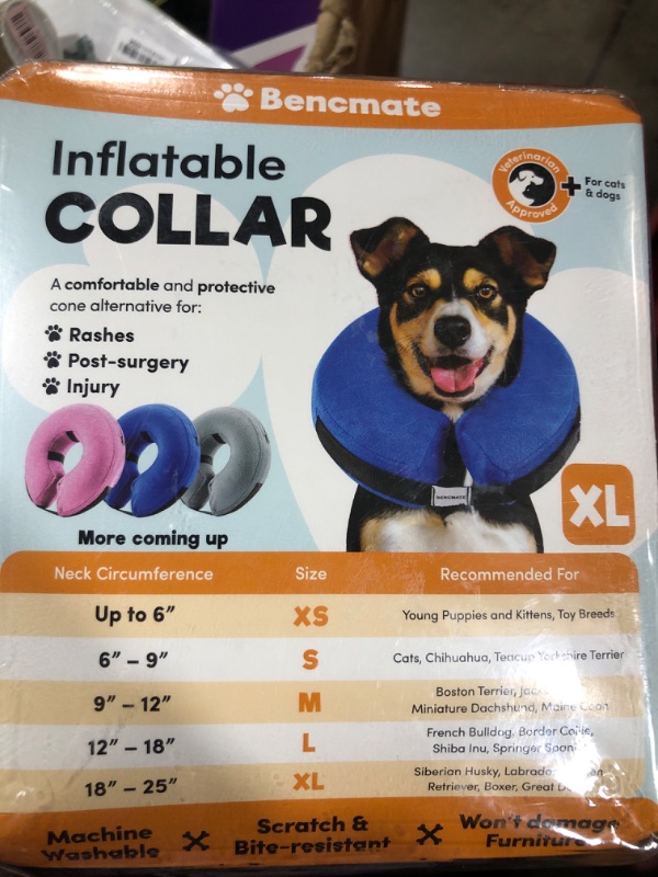 Photo 2 of BENCMATE Protective Inflatable Collar for Dogs and Cats - Soft Pet Recovery Collar Does Not Block Vision E-Collar