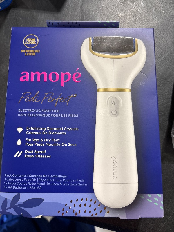 Photo 2 of Amopé Pedi Perfect Electric Callus Remover Foot File w/ Diamond Crystals, Pedicure Tool for Feet, Removes Hard & Dead Skin, Feet Scrubber & Buffer, Splashproof, w/ Extra Coarse Roller Head, 1 Count