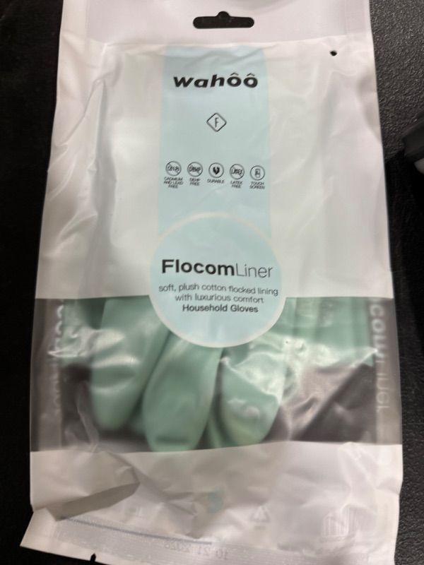 Photo 2 of LANON wahoo Skin-Friendly Cleaning Gloves, Dishwashing Kitchen Gloves with Cotton Flocked Liner, Reusable, Non-Slip, Surf Spray, Small