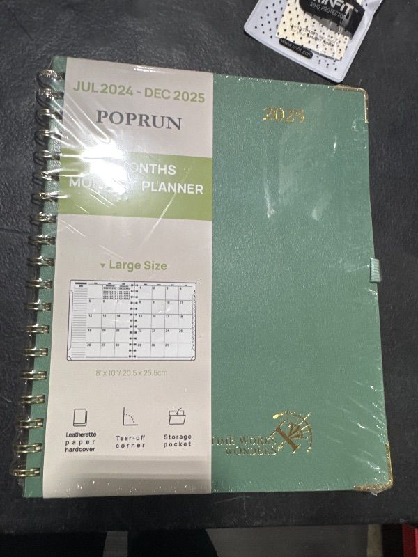 Photo 2 of POPRUN Monthly Planner 2024-2025 Spiral Bound (8'' x 10'') 18 Months Calendar (Jul 2024 - Dec 2025) - 4 Pages per Month with Monthly Dotted Note Pages, Sunday Start, HardCover - Midnight Green