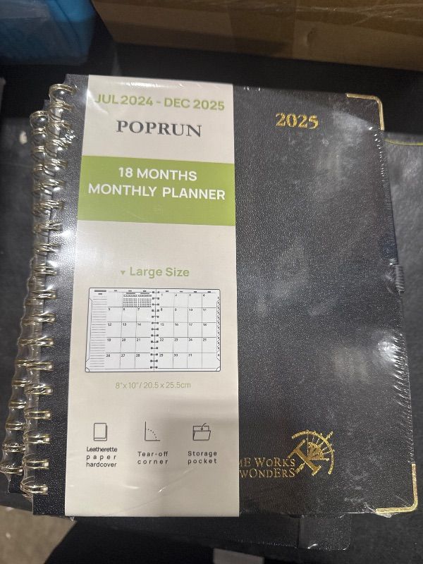 Photo 2 of POPRUN Monthly Planner 2024-2025 Spiral Bound (8'' x 10'') 18 Months Calendar (Jul 2024 - Dec 2025) - 4 Pages per Month with Monthly Dotted Note Pages, Sunday Start, HardCover - Black