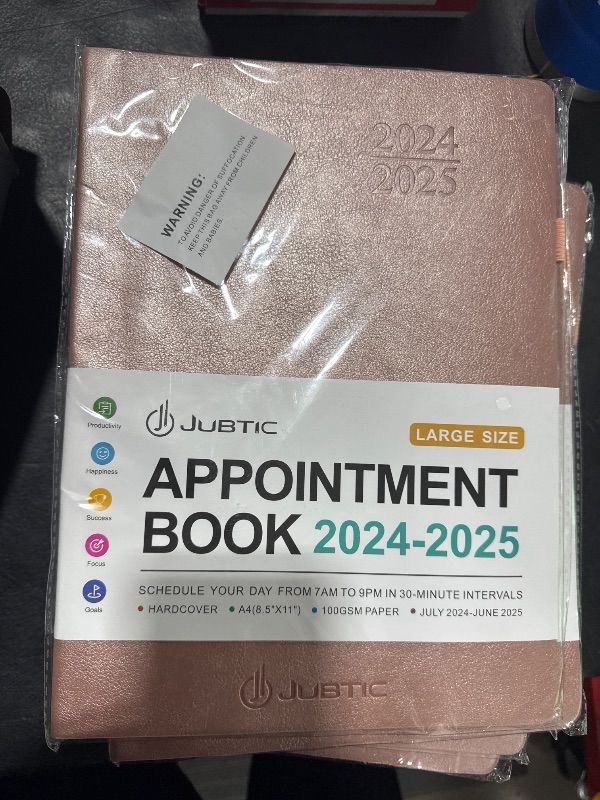 Photo 2 of JUBTIC Appointment Book 2024-2025, 8.5"x11", Jul. 2024 - Jun. 2025 Daily Weekly and Monthly Planner with Hourly Schedule, Academic Planner 2024-2025 with Soft Cover, A4, Rose Gold