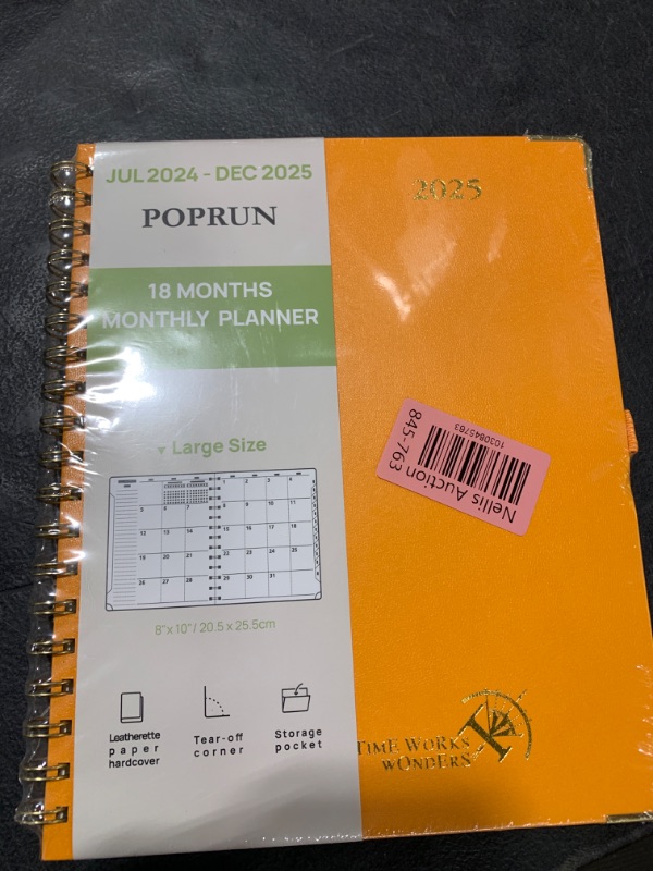 Photo 2 of POPRUN Monthly Planner 2024-2025 Spiral Bound (8'' x 10'') 18 Months Calendar (Jul 2024 - Dec 2025) - 4 Pages per Month with Monthly Dotted Note Pages, Sunday Start, HardCover - Orange