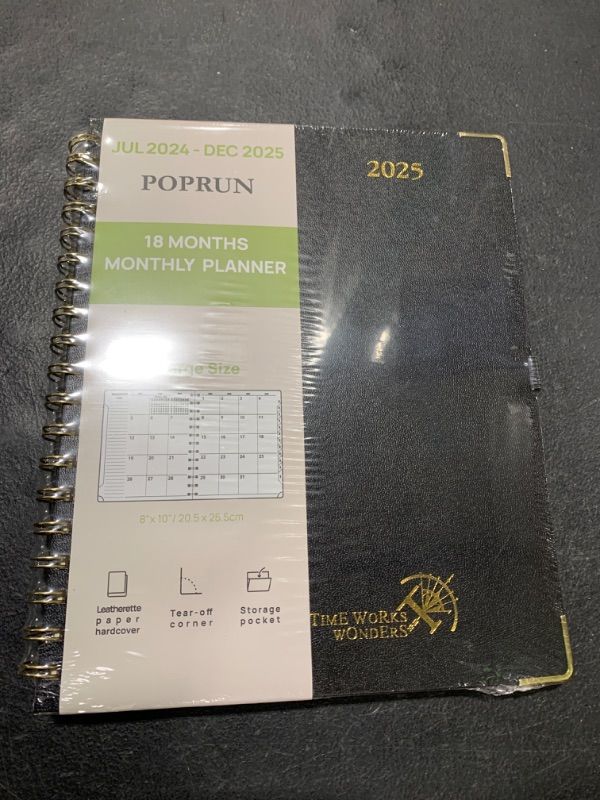 Photo 2 of POPRUN Monthly Planner 2024-2025 Spiral Bound (8'' x 10'') 18 Months Calendar (Jul 2024 - Dec 2025) - 4 Pages per Month with Monthly Dotted Note Pages, Sunday Start, HardCover - Black