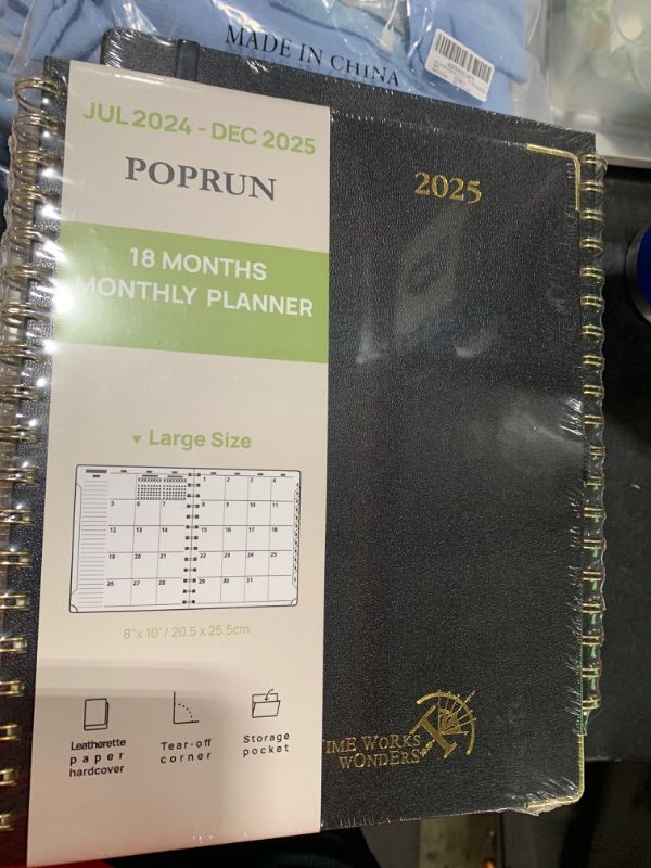 Photo 2 of POPRUN Monthly Planner 2024-2025 Spiral Bound (8'' x 10'') 18 Months Calendar (Jul 2024 - Dec 2025) - 4 Pages per Month with Monthly Dotted Note Pages, Sunday Start, HardCover - Black