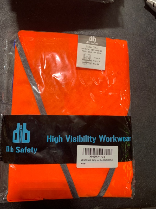 Photo 1 of Dib Safety Reflective Vest High Visibility with Pockets and Zipper, Orange and Blue 3XL