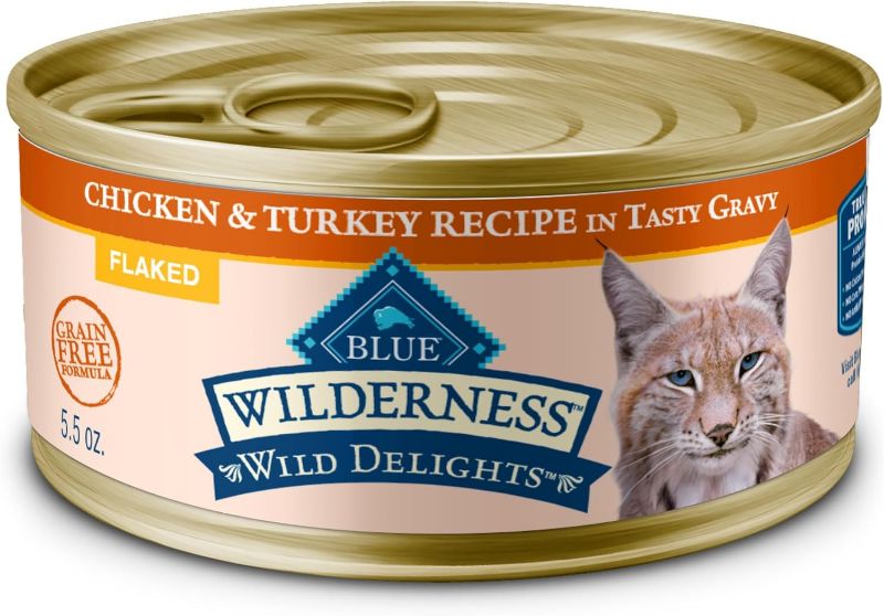 Photo 1 of Blue Buffalo Wilderness Wild Delights Natural Wet Food for Cats, Flaked Chicken & Turkey in Tasty Gravy, 5.5-oz. Cans, 24-pack - BBD 2027 JUN 05
