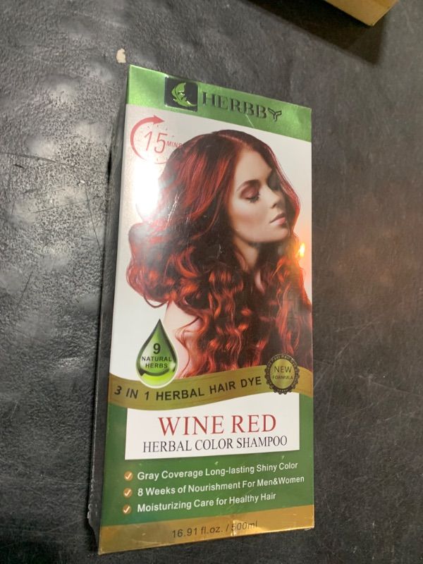 Photo 2 of HERBBY Hair Color Shampoo for Gray Hair Coverage&Color Transform with 9 Herbal Extracts –Long Lasting (6-8 Weeks), Shiny,Evenly Colored,Instant Hair Dye Shampoo&Conditioner, 500 Ml (WINE RED COLOR)