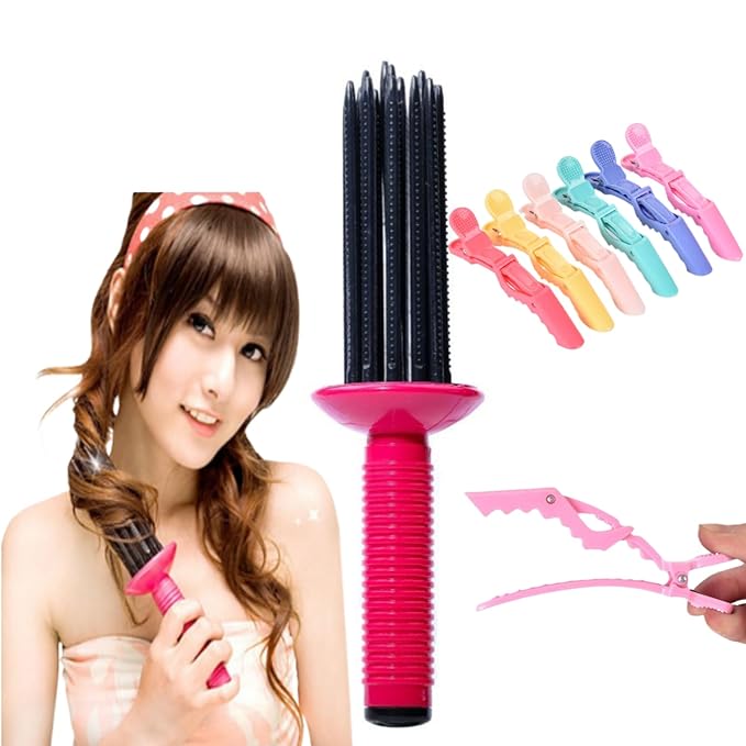 Photo 1 of 17 Teeth Hair Styler Tool - Curling Comb with Hairpins, Hair Roller and Brush for Salon or Home (6Pcs)