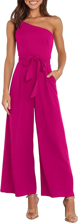 Photo 1 of ANRABESS Women Summer Dressy Jumpsuits One Shoulder Sleeveless Casual Wide Leg Pants Romper Jumper 2024 Trendy Outfits