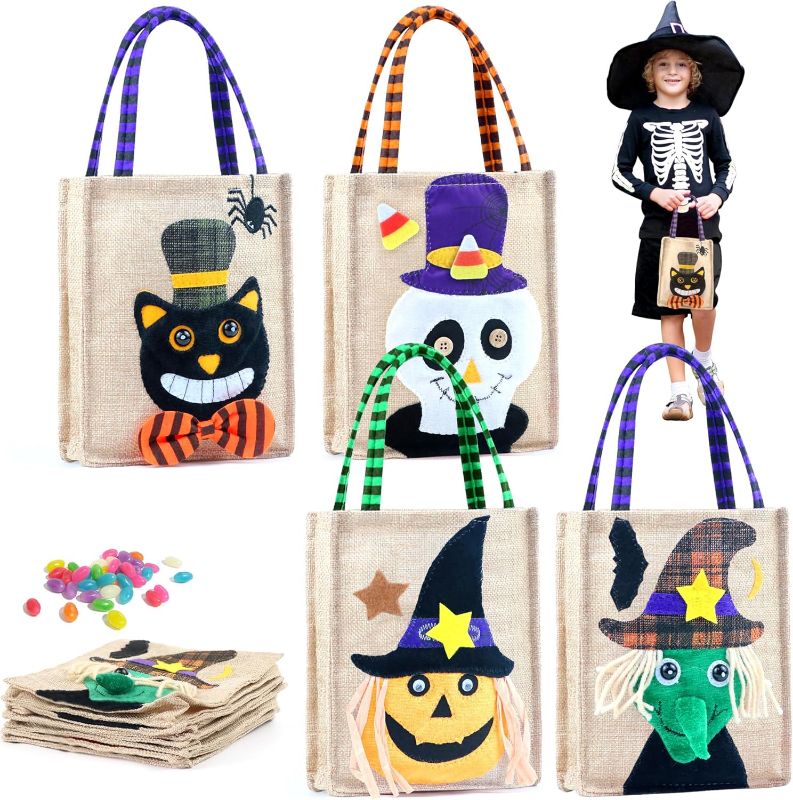 Photo 1 of DBPBToU 7.5“ Halloween Trick or Treat Bags, 4 Pack Cotton Linen Halloween Candy Bags for Halloween Party Favors, Halloween Bags for Halloween Decorations Halloween Goodie Bags
