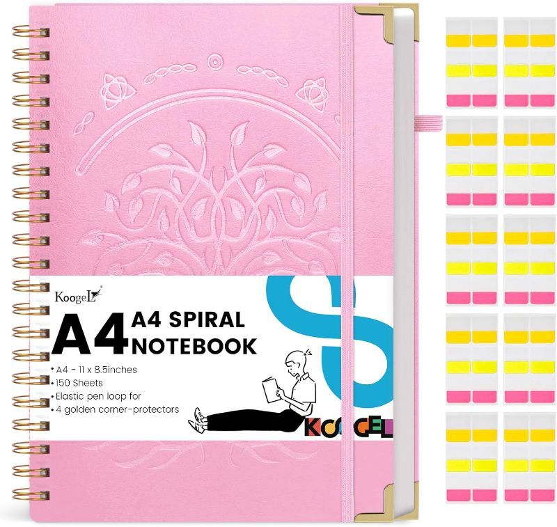 Photo 1 of Koogel Pink Spiral Notebook A4, Hardcover Notebook College Ruled Journal with Corner-Protectors 150 Sheets/300 Pages for Women Gift Home Office School 