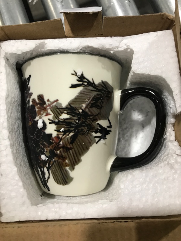 Photo 1 of Asmwo Heat Changing Magic Porcelain Coffee Mug for Mom Gifts Funny Tea Mug 16 oz Black Change into Multi Color Peony Painting