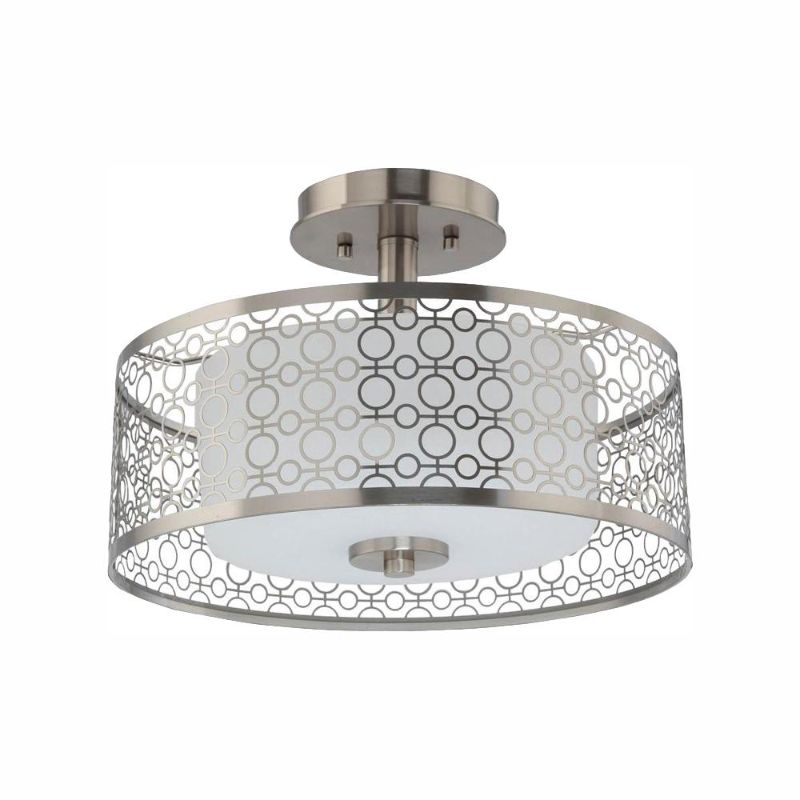 Photo 1 of Hampton Bay Toberon 14 in. 1-Light Brushed Nickel LED Semi-Flush Mount with Etched Parchment Glass Shade