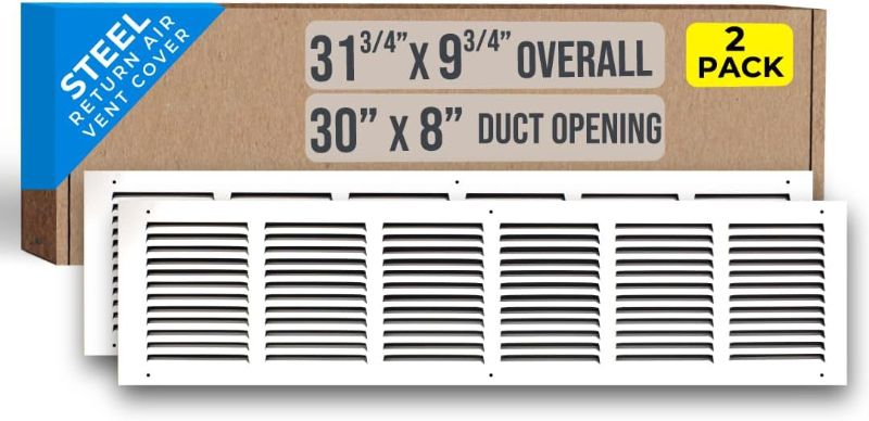 Photo 1 of [2 Pack] Fits 30x8 Duct Opening | Steel Return Air Grille by Handua | Vent Cover Grill for Sidewall and Ceiling | White | HVAC Cold Air Intake Grille | Outer Dimensions: 31.75"W X 9.75"