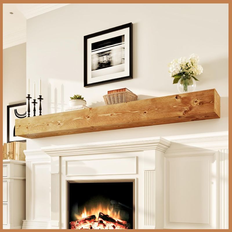Photo 1 of Avana Rustic Fireplace Mantle Shelf 84 Inches for Home Decor/Wall Decor - Handcrafted Wood Shelf for Wall - Decorative Fireplace Mantel Shelf - Farmhouse Mantle Decor 84 X 8 X 5 - Rustic Natural