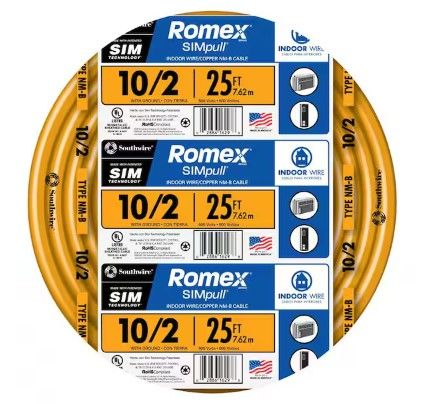 Photo 1 of 25 ft. 10/2 Solid Romex SIMpull CU NM-B W/G Wire
