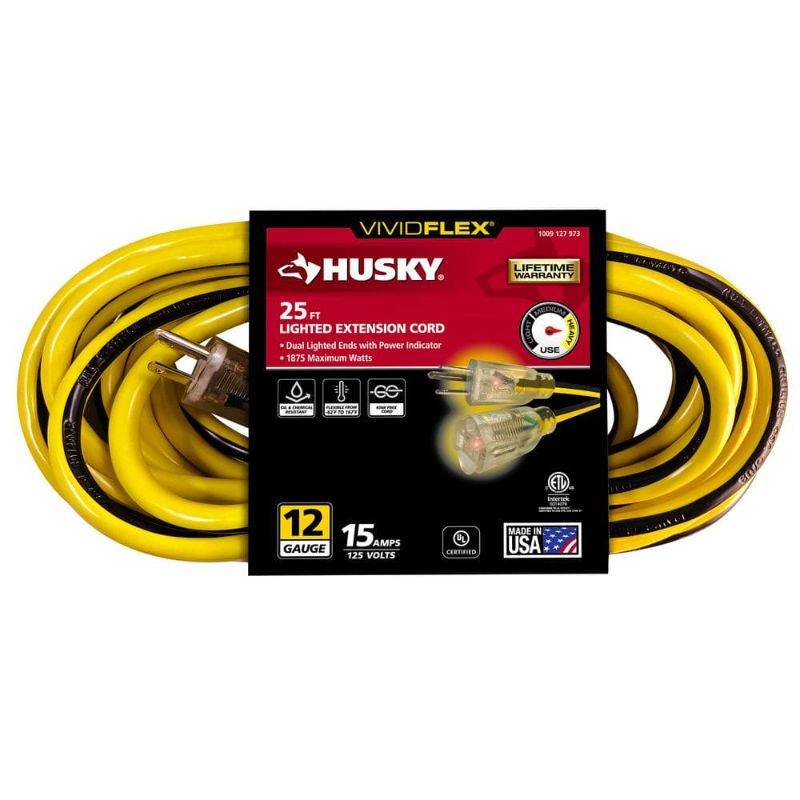 Photo 1 of VividFlex 25 Ft. 12/3 Heavy Duty Indoor/Outdoor Extension Cord with Lighted End, Yellow
