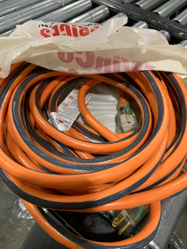 Photo 2 of 50 ft. 10/3 Heavy Duty Indoor/Outdoor SJTW Extension Cord with Lighted End, Orange/Grey
