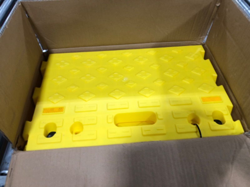 Photo 1 of MAXXHAUL 50707 Portable Interlocking Plastic Curb Threshold Ramps Set (Yellow) for Loading Dock, Driveway, Sidewalk for Scooter, Wheelchair, Car, Truck, Motorcycle, Dolly