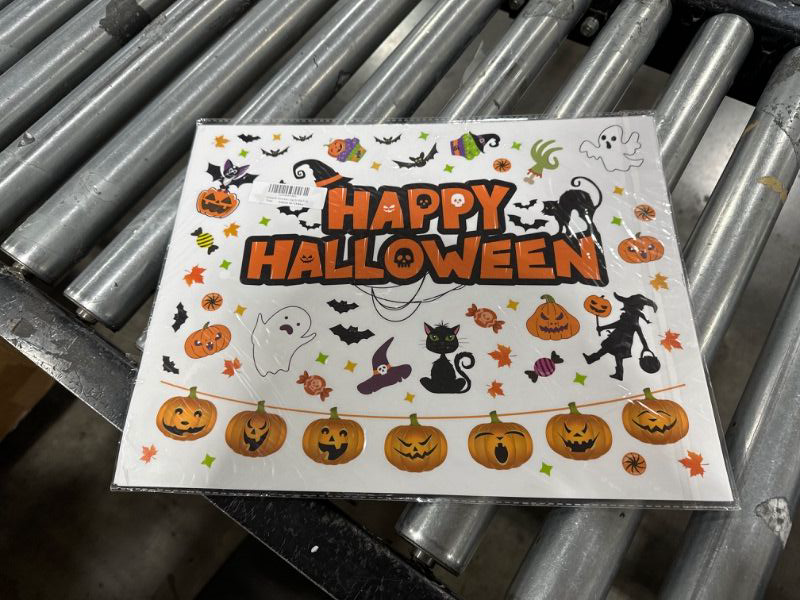 Photo 2 of Halloween Decorations 671 PCS Halloween Window Clings, 10 Sheets Large Halloween Window Decorations Stickers Double-Sided Removable Glass Window Decals, Happy Halloween Window Clings for Kids Party