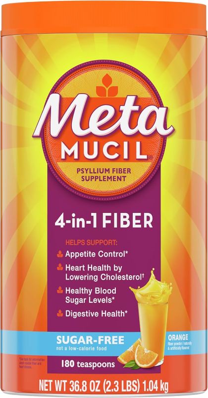 Photo 1 of Metamucil 4 in 1 Daily Fiber Supplement Powder, Fiber Powder for Digestive Health and Regularity*, Sugar-Free, Orange, Naturally Sourced Psyllium Fiber, 180 teaspoons
