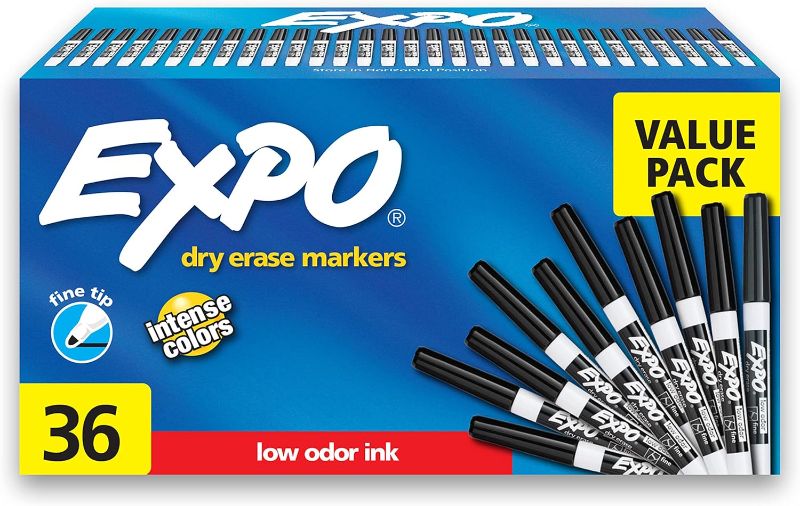 Photo 1 of EXPO Low Odor Dry Erase Markers, Fine Tip, Black, 36 Count
