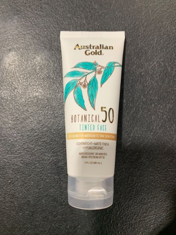 Photo 2 of Australian Gold Botanical SPF 50 Tinted Mineral Sunscreen for Face, Non-Chemical BB Cream, Water-Resistant, Matte Finish, For Sensitive Facial Skin, Medium to Tan Skin Tones, 3 FL Oz Medium-Tan