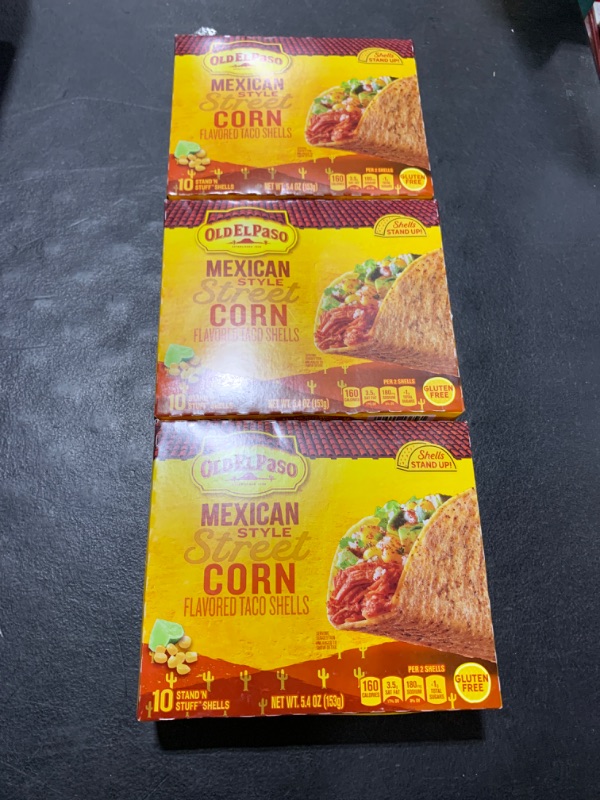 Photo 2 of 3 PACK Old El Paso Stand ‘N Stuff Taco Shells, Mexican Style Street Corn Flavored, Gluten Free Crunchy Corn Taco Shells, 30 Count, 5.4 oz - BBD NOV 22/2024