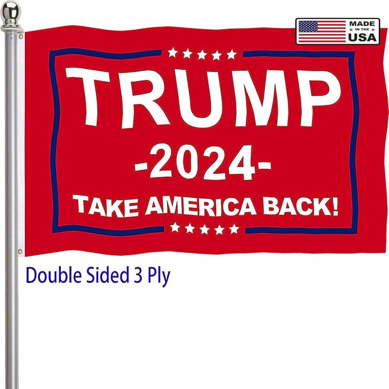 Photo 1 of Trump 2024 Flag 3x5 Outdoor Double Sided 3 Ply-Red Trump Take America Back Flags Vivid Color Clear Pattern Reinforcement Sewing Durable Polyester
