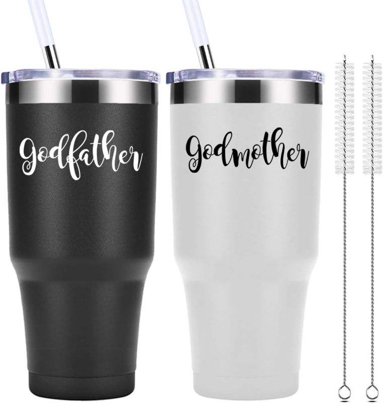 Photo 1 of momocici Godparents Proposal Gifts 30 OZ Tumbler.Travel Mug Tumbler for Godfather & Godmother from Godchild.Mothers Fathers Christmas Anniversary Birthday Gifts.Baptism Gifts.(Black&White)
