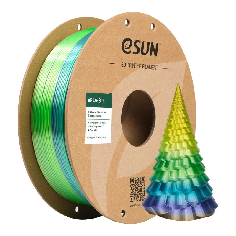 Photo 1 of eSUN Silk Rainbow PLA Filament 1.75mm, Silky Colorful PLA 3D Printer Filament, 1KG Gradient Changing Multicolor Shiny Filament for 3D Printer, Silk Forest Color
