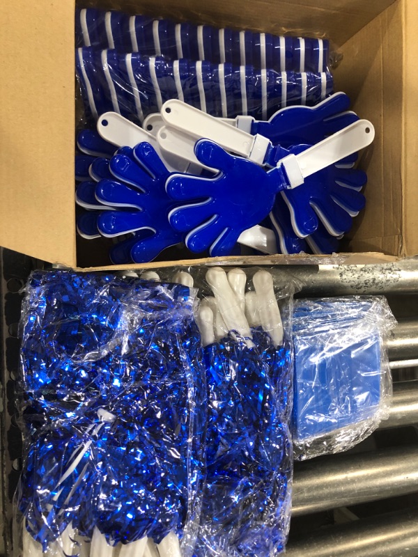 Photo 2 of 60 Pcs Cheerleading Pom Poms Hand Clappers and Thunder Sticks Cheering Noise Makers for Sporting Events Football Games School Team Spirit Items Party Favors Dance (Blue)